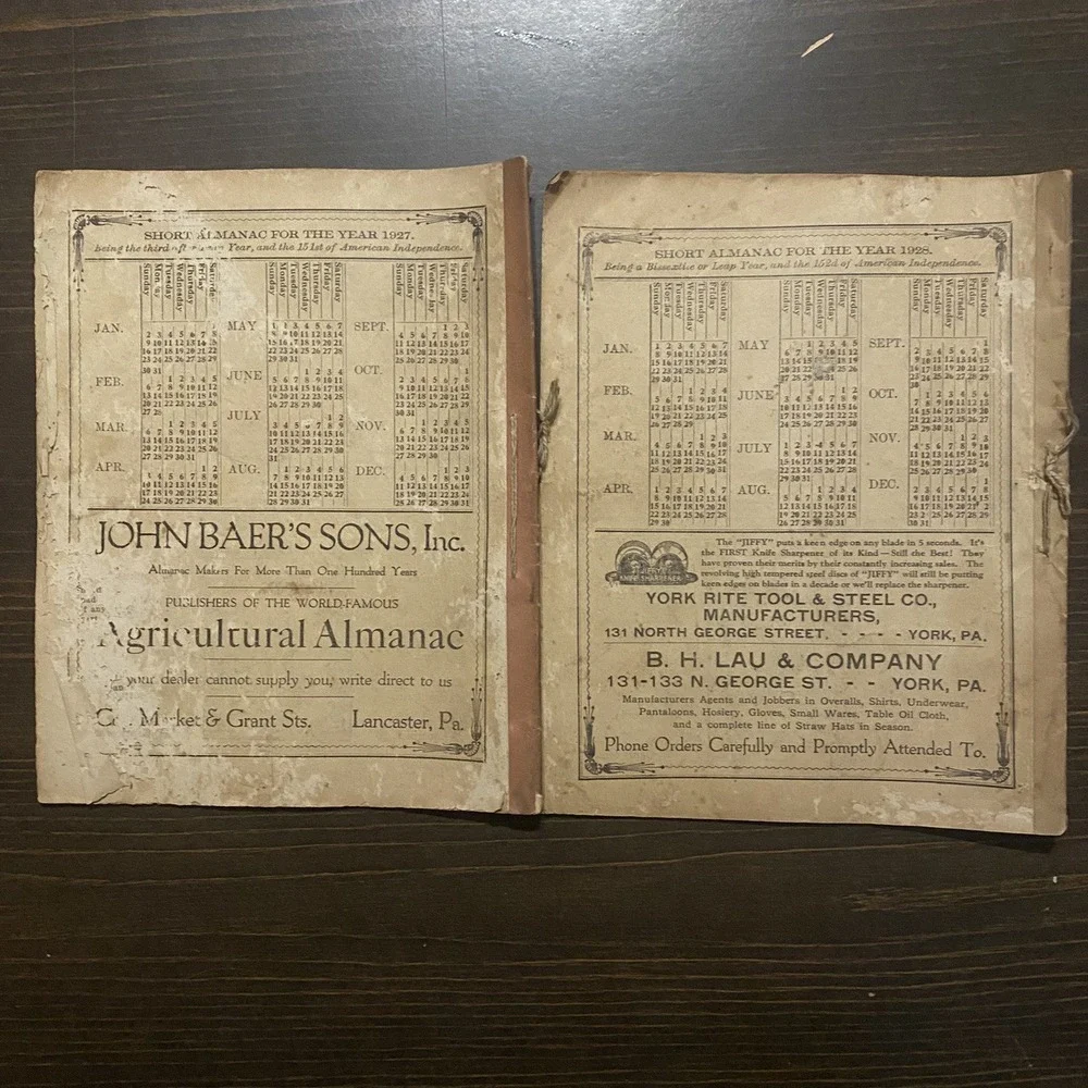 9 Antique Agricultural Almanacs 1920-1922 1924-1929 John‎ Baer's Sons Lancaster - Picture 16 of 16
